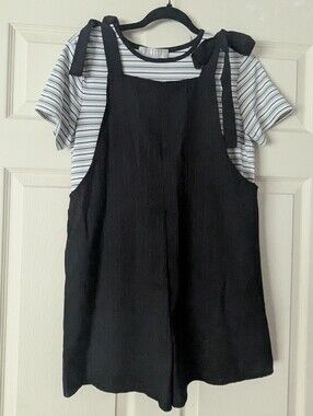 Two Piece Set S/M Playsuit Overalls Jumpsuit Romper Tie Summer Bow Adjustable